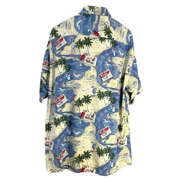 Vintage Pierre Cardin Rayon Hawaiian Button Down Shirt Blue and Tan Size Large - Picture 2 of 6